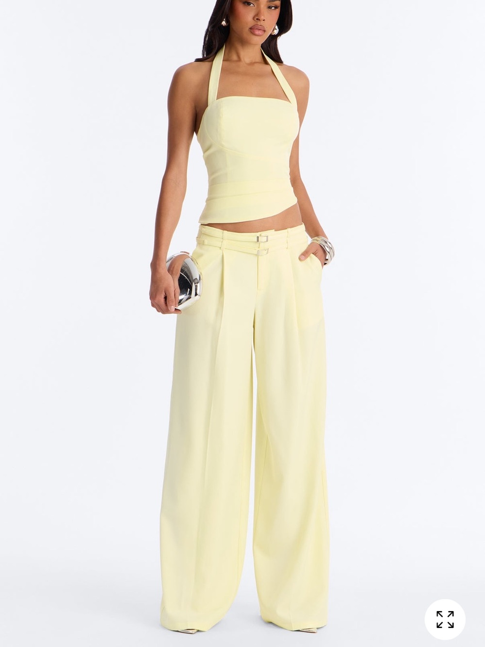 Fashion Nova Pale Yellow Wide-Leg High-Rise Pants